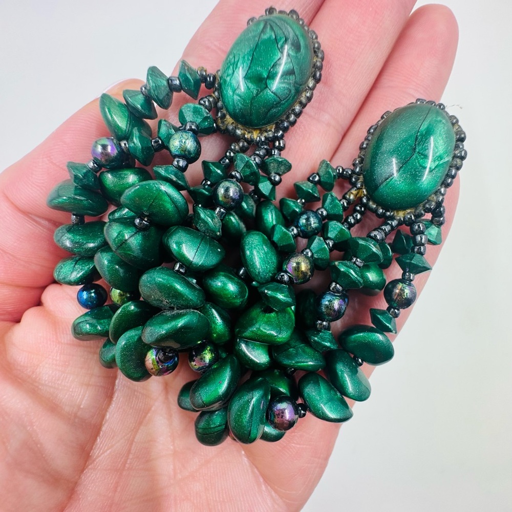 Vintage Malachite Gemstone Chapita Earrings